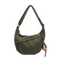 Olive green corduroy crossbody dumpling bag with a unique baseball glove charm - Green