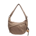 Brown corduroy crossbody hobo bag with textured fabric and cute decorative charms - Khaki