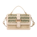 Mini stro crossbody tas met groene strepen en gouden hardware in beige en groen - Groen