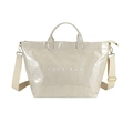 Borsa tote minimalista bianco crema con stampa TOTE BAG e ampia tracolla in tessuto - Bianco Sporco