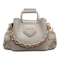 Cremefarbene Eimertasche mit Goldgriff, Acrylkette und Jacquard-Riemen für Damen - Weiß