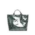 Dark green snake skin tote bag with glossy finish and white TOTE BAG text detail - Green / 33*30.5*13