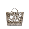 Fashionable beige snakeskin tote bag with glossy finish and white TOTE BAG text print - Khaki / 33*30.5*13
