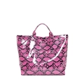 Pink and black python print tote bag with high-gloss finish and white lettering - Rose Red / 33*30.5*13