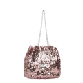 Pink sequin crossbody bucket bag with silver chain strap for women fashion - Pink