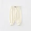 Creamy beige ribbed knit baby joggers with elastic waist and cute Bear patch detail - 80 / White