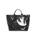 Borsa tote in carta Dupont nera lucida impermeabile con stampa bianca per il quotidiano - Nero