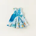 Abito a trapezio senza maniche da bambina in cotone con motivo graffiti acquerello blu - 80 / Blu