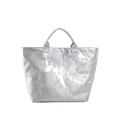 Waterproof silver Tyvek tote bag with metallic crinkle texture and top handles - Silver