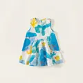Abito a trapezio senza maniche bianco in cotone per bambine con motivi di balene e pesci - 80 / Blu