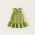 Abito smanicato in tulle verde per bambina con colletto Peter Pan dolce - 130 / Verde