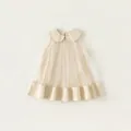 Abito da principessa in tulle beige senza maniche con colletto Peter Pan per bambine - 80 / Bianco