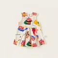 Abito smanicato da bambina in cotone con graffiti di cartoni animati colorati - 80 / Rosso