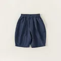 Loose fit dark blue denim shorts for boys with comfortable elastic waistband - Dark Blue / 80