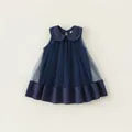 Sleeveless navy blue tulle princess dress with a Peter Pan collar for toddler girls - 80 / Pre-sale Navy Blue