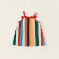 Rainbow vertical stripe sleeveless dress with dual red bow accents for girls - 110 / Bottoms / Rainbow Striped