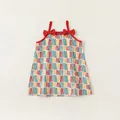 Colorful striped girls' A-line sundress with red bows and geometric pattern - 80 / Bottoms / Tri-color Graffiti