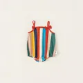 Rainbow striped baby girls' sleeveless bodysuit with red shoulder bows and snap buttons - 80 / Top And Bottom / Multicolor Stripes (Baby Romper)