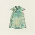 Girls Chinese style cheongsam dress in light green with traditional mountain landscape print - 80 / Top And Bottom / Teal