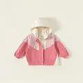 Mädchen Kapuzenjacke mit Windschutz und rosa-beigem Farbblock-Design - 80 / Rosa