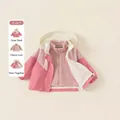Rosa und beige 3-in-1 Kinderjacke mit Kapuze und warmem Fleece-Futter für Mädchen - Rosa + Rosa Fleece-Futter