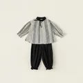 Children retro floral long sleeve shirt and black harem pants two-piece set for girls - Size 80 / Patterned & Black