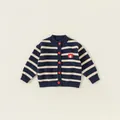 Cardigan bambina in maglia a righe blu e crema con bottoni rossi e toppa pinguino - Blu Notte / 90