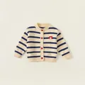 Cardigan in maglia a righe per bambina con bottoni rossi e ricamo uccello beige - Pre-ordine Striscia Blu Bianco / 80