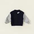 Pull en tricot pour garçons effet deux-pièces avec maille torsadée bleu marine et gris - 80 / Bleu marine et gris