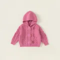 Roze gebreid vest met capuchon voor kinderen met kabelpatroon en houtje-touwtje - 80 / Tops / Roze