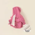 Roze gebreid vest voor kinderen met capuchon, warme fleecevoering en houtje-touwtje - 130 / Tops / Roze (Fleece)