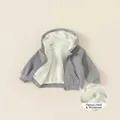 Thickened grey kids fleece hooded sweatshirt with warm white faux lamb wool lining - 80 / 加绒单件 / Gray