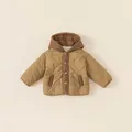 Chaqueta acolchada caqui para niños con forro polar blanco cálido y diseño de olas - Caqui de preventa / 80