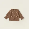 Bruin gebreid vest voor meisjes met een pluche konijntje en ruches aan de mouwen - 80 / Koffiebruin Vest
