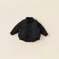 Toddler boy black quilted cotton jacket with vest overlay design for winter warmth - Black / 100