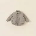 Infant boy quilted vest jacket set in light grey warm neutral tone with button closure - Gray / 130