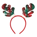 Serre-tête bois de renne de Noël avec motif à carreaux rouges et flocons de neige - Cornes de Renne à Carreaux Verts