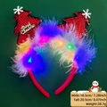 LED light-up Christmas headband featuring red sequin trees and white feather trim - Christmas Headband / Sequin Red Tree Style