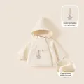 Kinder Kapuzenjacke in Cremeweiß mit dickem Fleece-Futter und spitzer Kapuze für Winter - Cremeweißer Wattierter Mantel (Ohne Pelzkragen) / 80