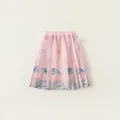 Girl's pleated Mamian skirt in soft pink with traditional landscape print and elastic waist - Pink Mamian Skirt Only (Without Top)