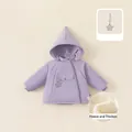 Thick light purple hooded baby winter coat with star pendant and soft fleece lining - Lavender Purple Padded Coat (Without Fur Collar) / 80