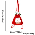 Détail du sac cadeau de Noël rouge de 36 cm avec bonhomme de neige et nœud rayé décoratif - Sac de pomme Bonhomme de neige de Noël