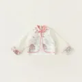 Traditional Hanfu style cream long sleeve top for girls with pink satin trim and floral print - Pink Top Only (Without Skirt)