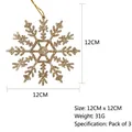 Set di 3 fiocchi di neve dorati glitterati da 12 cm per decorazione albero di Natale - Stile Glitter Oro