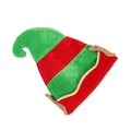 Divertido gorro de elfo navideño con rayas de terciopelo rojo y verde y orejas marrones - Gorro de Elfo de Color Empalmado