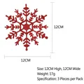 Pendenti a fiocco di neve rossi glitterati da 12cm per Natale, set da 3 pezzi - Rosso