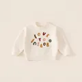 Maglione in maglia crema per bambini con lettere ricamate e polsini a costine - Bianco Sporco (LOVE) / 80