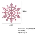 Set di 3 fiocchi di neve rosa glitterati da 12cm, decorazioni natalizie per l'albero - Rosa