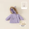 Purple girls' hooded winter coat with fur collar and plush thickening lining - Purple Fur Collar Jacket (Fleece Lined & Thickened) / 80