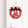 Targa natalizia in legno rosso per porta con scritta Merry Christmas e fiocco scozzese - Targa Stile Palla